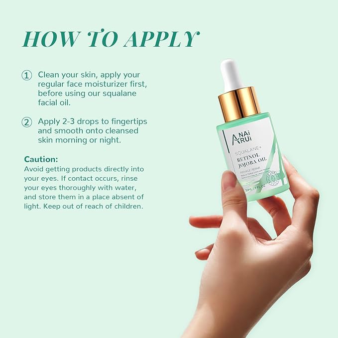 ANAI RUI Squalane Retinol Jojoba Oil Moisturizer for Face Hydrate, Nourish, Moisturize Fine Lines and Wrinkles, Wrinkle-Repair Facial Oil for Smoother, Supple Skin 1 fl. Oz