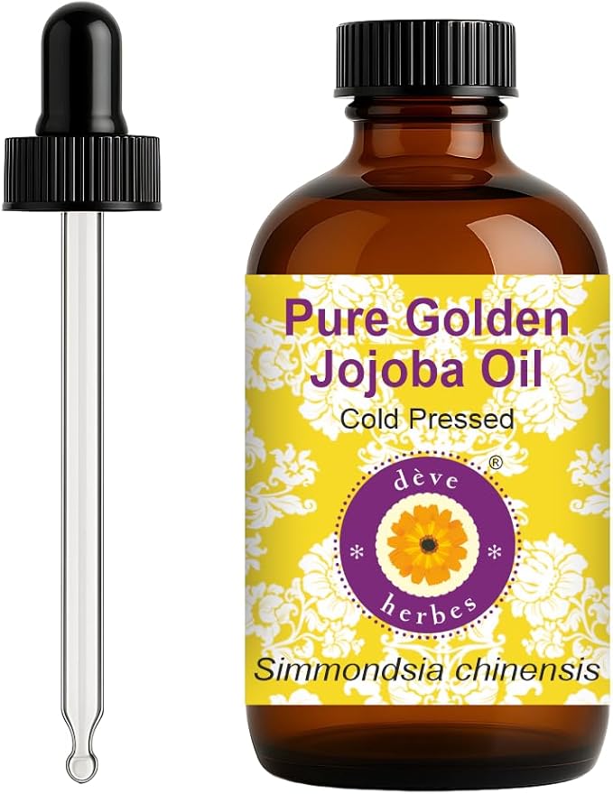 dève herbes Golden Jojoba Oil (Simmondsia chinensis) with Glass Dropper | Cold Pressed | Pure | For Diluting Essential oils | Skin & Massage | Non-Sticky | Lightweight | Unisex | 120ml (4 oz)
