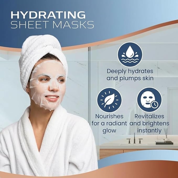 Hyaluronic Acid Face Sheet Mask, Set of 10 - Hydrating Korean Beauty Treatment - Moisturising Facial Skincare for Women and Men - With Aloe Vera, Trehalose and Anti Aging Squalene