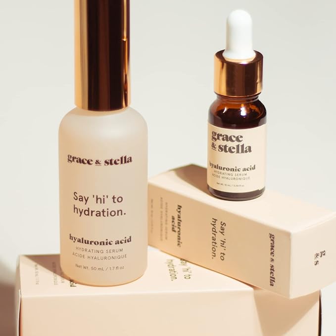 grace & stella Award Winning Hyaluronic Acid Serum (10ml/0.34 fl oz) Hyaluronic Acid Serum for Face - Acido Hialuronico Face Serums for Women - Hydrating, Remove Fine Lines, Wrinkles - Anti Aging
