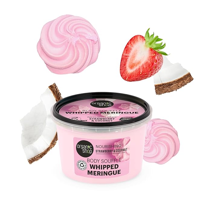 Organic Shop Coconut & Strawberry Deep Nourishing & Hydrating Body Cream, 100% Vegan & Organic, Daily Moisturizer, Body, Face, Hand & Foot Natural Lotion, Intensive Care & Skin Restorer.