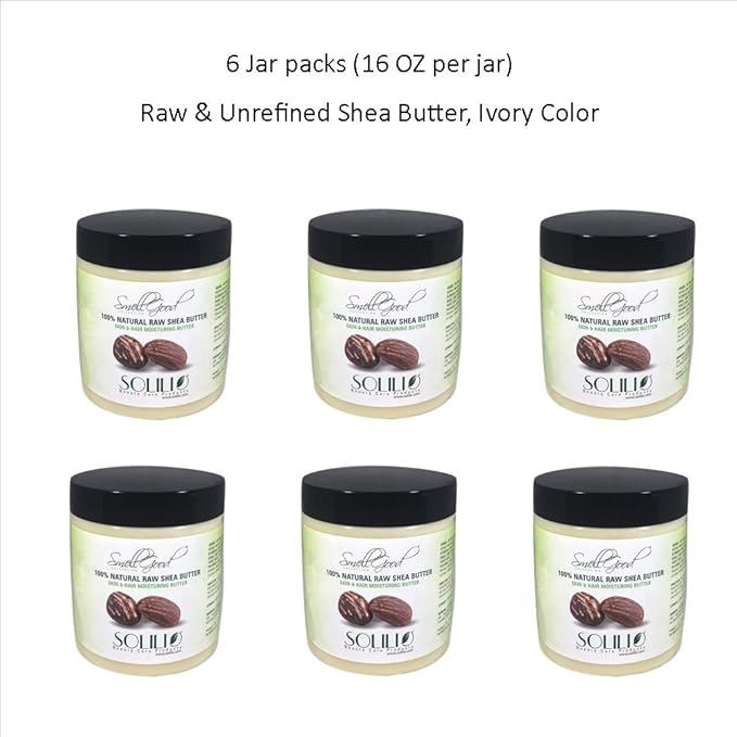 SmellGood - Pure Unrefined Shea Butter, totally natural and organic, Ivory color, packed in 16 oz Jar, 6 Units