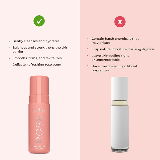 COCOSOLIS Rose Clean & Hydrate Face Foam Deep Pore Facial Cleansing Foam with Moisturising Hyaluronic Acid and Glycerine