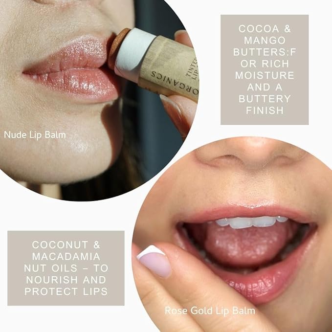 Nude Tinted Lip Balm – Vegan, Zero-Waste, Buttery Finish – Hydrating with Cacao & Mango butters – Natural Lip Color, Plastic-Free Tube, Organic, Zero-Waste 0.28 OZ