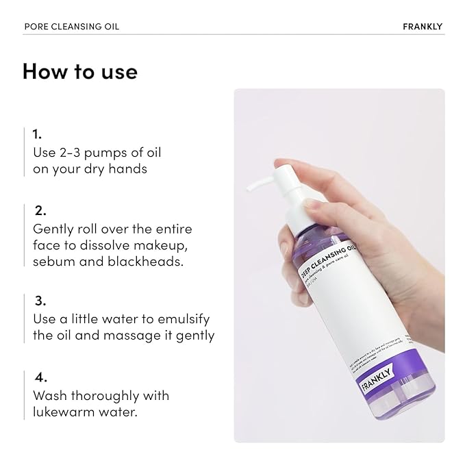 FRANKLY Pore Cleansing Oil | Oil Cleanser for Face | Deep Makeup Remover & Blackhead Cleanser with BHA, LHA, Amino Acids & Hyaluronic Acid | All Skin Types, Korean Skin Care | 6.8 fl oz