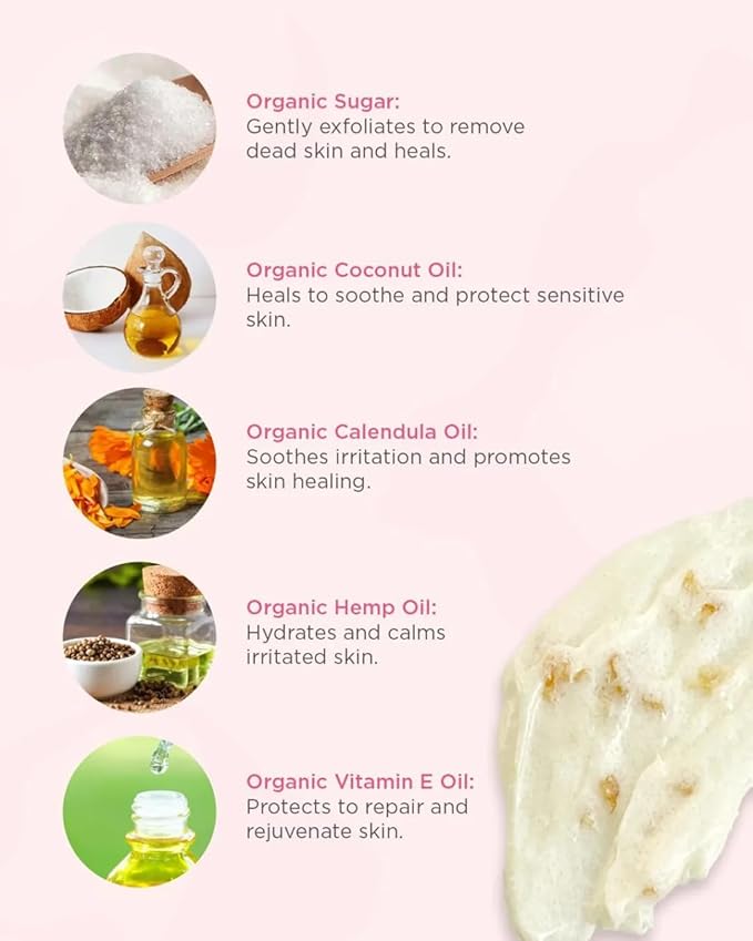 Bodyluxe Glow Organic Whipped Coconut Citrus Sugar Scrub – Handcrafted Dual-Action Cleanser & Exfoliator, Dry Skin Polish & Refresh All Skin Types
