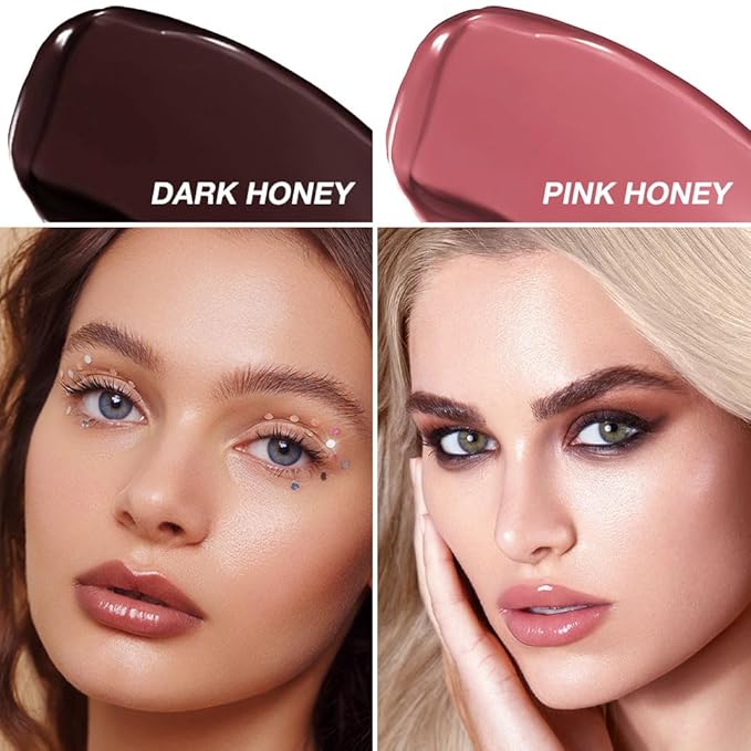 FeiCuiYun 2Pcs Black & Pink Honey Tinted Lip Balm Lip Gloss Lipstick, Sheer Hydrating Lip Gloss Tint, Moisturizing Lip Color for All Skin Tones, Nourishing Lip Balm with Natural Black Cherry
