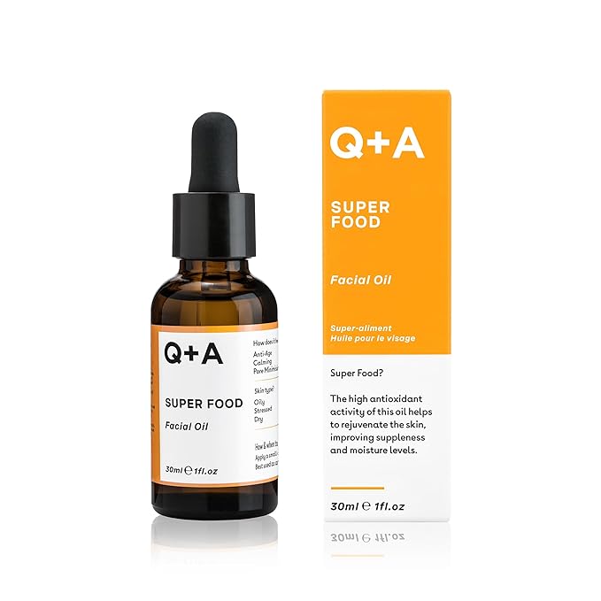 Q+A Super Food Facial Oil (30ml), Natural Vitamin-Rich Face Oil with Jojoba, Vitamin E Oil, Deeply Nourishes and Hydrates Dry, Sensitive, and Normal Skin, Boosts Skin Radiance and Glow