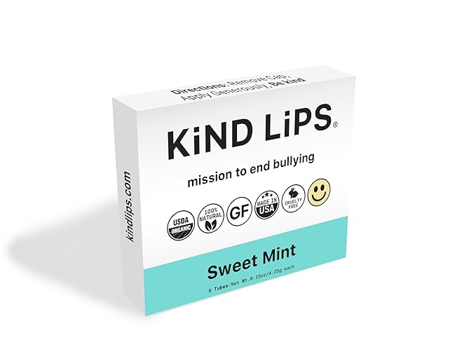 Kind Lips Sweet Mint Organic Lip Balm – Cooling Peppermint Lip Care, Natural Beeswax Moisturizing Lip Balm for Dry, Chapped Lips (Pack of 5)