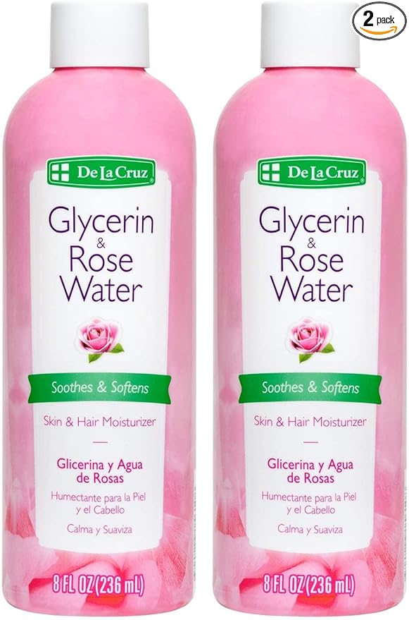De La Cruz Rose Water and Glycerin for Face - Rosewater Facial Toner and Moisturizer for Skin and Hair 8 fl oz (236 mL) - 2 Bottles