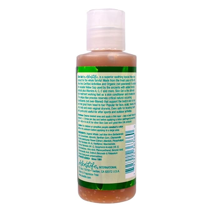 Aloe Life – Skin Gel & Herbs Ultimate Skin Treatment, 99% Certified Organic Whole Leaf Aloe Vera, Vitamins C, A, & E, Head-to-Toe Skin Care Support for the Whole Family, Fragrance-Free (4 oz)