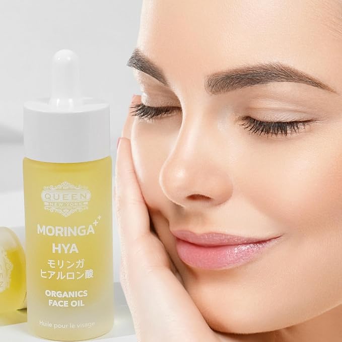 QUEEN MORINGA HYA – Organic Moringa Oil with Hyaluronic Acid for Face – Hydrating & Anti-Aging Facial Oil Serum – Lightweight, Fast Absorbing, Non-Comedogenic, Fragrance-Free Moisturizer - 1 fl oz
