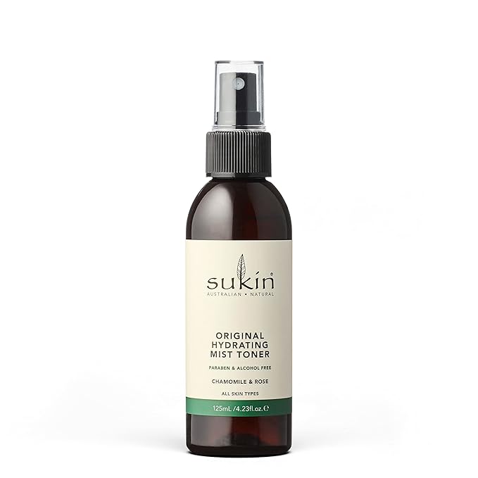 Sukin Organics Hydrating Mist Toner, Rosewater Facial Mist Spray, Refreshing Skin Care Routine For Face & Neck, Suitable for All Skin Types, 4.23 Fl Oz