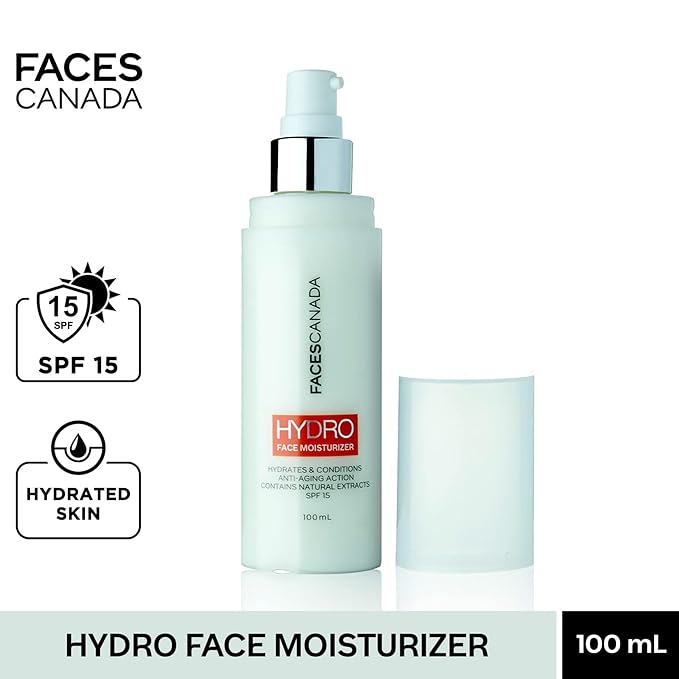 FACESCANADA Hydro Face Moisturizer | Hydrates & Conditions Skin | Anti Aging with Natural Extracts | SPF 15 Sun Protection | Lightweight Daily Cream | 3.38 Fl Oz (100ml)