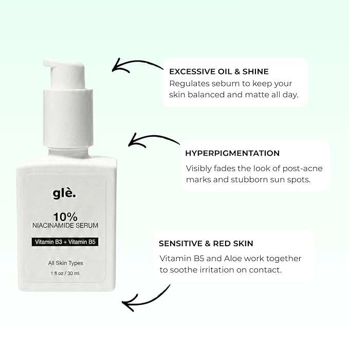 Gle Skin 10% Niacinamide Facial Serum with Vitamin B5 – Advanced Pore Minimizer & Skin Texture Refiner – Brightening Face Serum for Uneven Tone, Oil Control & Hydrating Barrier Support – 1 fl oz