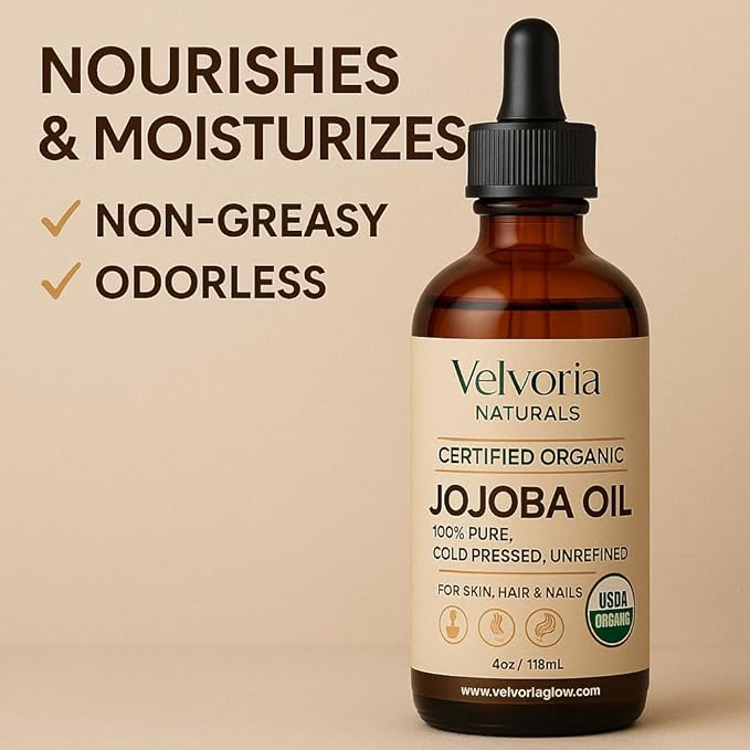 Organic Jojoba Oil - 100% Pure, Cold Pressed, Unrefined Non-GMO for Skin, Hair & Nails - 4oz
