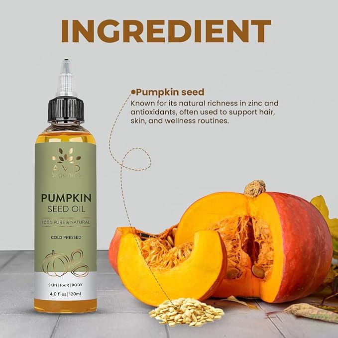 AVD ORGANICS Pumpkin Seed Oil 120ml – 100% Pure Cold-Pressed Pumpkin Oil For Hair, Beard, Face, Skin & Scalp | Moisturising & Conditioning - 4.05 fl oz