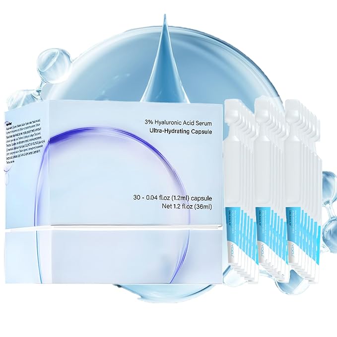 3% Hyaluronic Acid Serum for Face with 4D Pure Hyaluronic Acid Serum, Anti-Aging Stem Cell Serums Skin Hydration for Dry & Sensitive Skin Barrier Repair Single-Use Vials 30Pcs