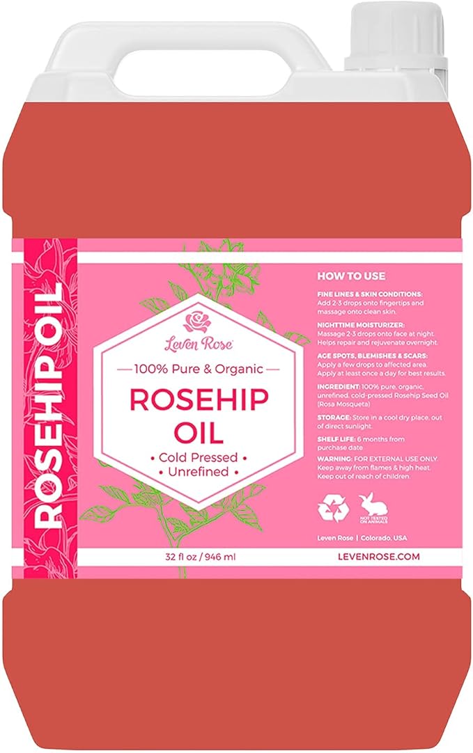 Leven Rose Rosehip Seed Oil 32 oz - Pure Cold Pressed Oil for Face, Body, Hair, Skin & Nails - Nighttime Moisturizer