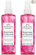 HERITAGE STORE Rosewater & Glycerin 2-pack - Hydrating Facial Mist - Dry Combination Skin Care - Rose Water Spray with Vegetable Glycerine - Made Without Dyes or Alcohol, Hypoallergenic, Vegan, 8oz ea