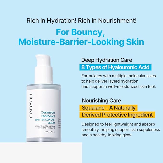 Ceramide Panthenol Barrier Support Serum 1.69 fl oz - Deep Hydration & Soothing for Dry & Sensitive Skin, Barrier Repair with 8 Types of Hyaluronic Acid, Korean Skincare