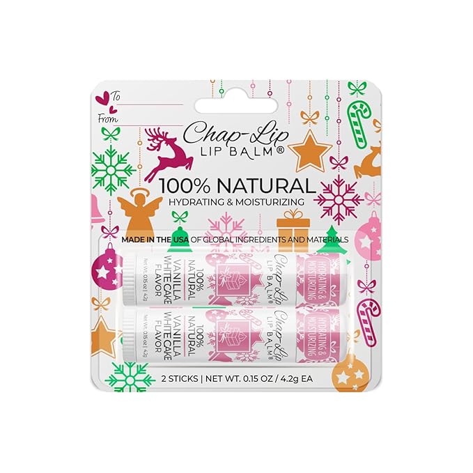 Chap-Lip Lip Balm 100% Natural Lip Balm Set - Beeswax Natural Christmas Gifts for Her - Ideal Gift for Women - Lip Moisturizer for Dry Lips, Cocoa Butter - Vanilla White Cake, Pack of 2