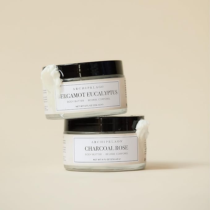 Archipelago Botanicals Charcoal Rose Body Butter, Deep Hydrating Charcoal & Rose Moisturizer for Soft Supple Skin, Rich Non-Greasy Formula, Paraben-Free, Phthalate-Free, 7 oz