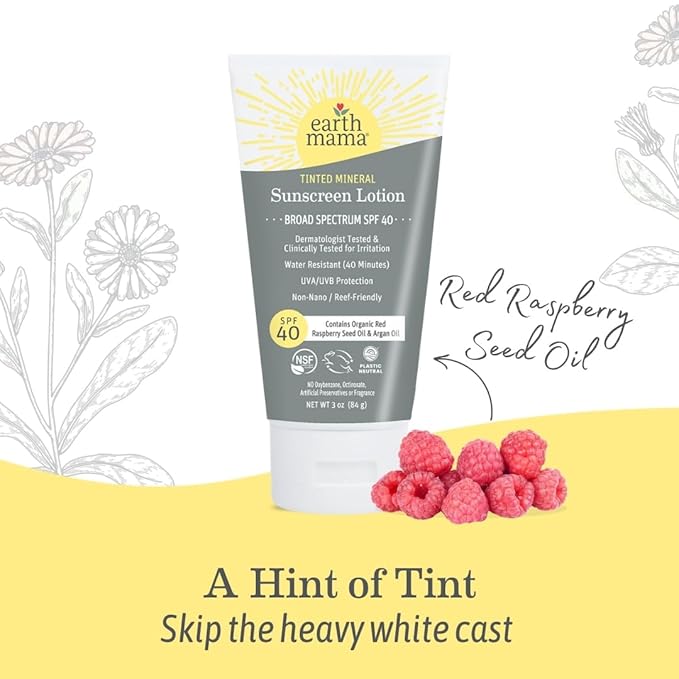 Earth Mama Tinted Mineral Sunscreen Lotion SPF 40, Contains Organic Argan and Red Raspberry Seed Oil, 3-Ounces, 2-Pack