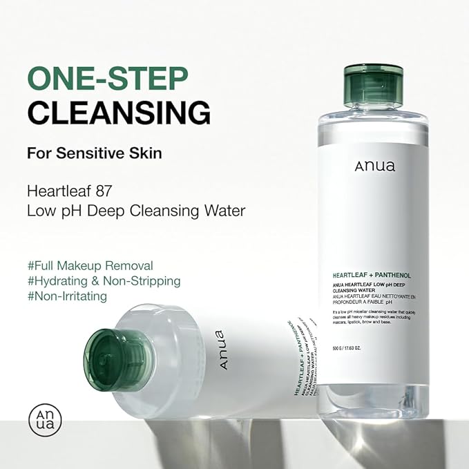 ANUA Heartleaf Low pH Deep Cleansing Water, Micella Water, Panthenol, Squalane, Makeup Remover for Sensitive Skin, Korean Skin Care (500g, 17.63 oz.) (Pack of 2)