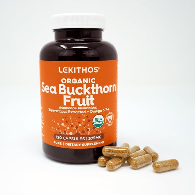 Organic Sea Buckthorn Capsules | Organic Omega 6-7-9 Complex | 1125mg Per Serving | Supports Skin Barrier and Inflammatory Response | USDA Organic, Vegan, Non-GMO, Gluten-Free | 120 Capsules