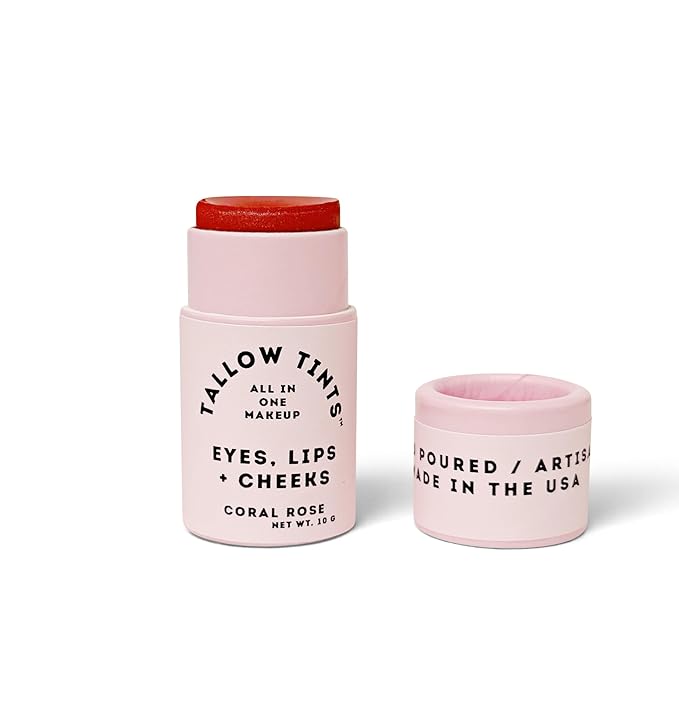 / Natural Tallow Lipstick/Tint - Buildable Natural Color (Coral Rose)