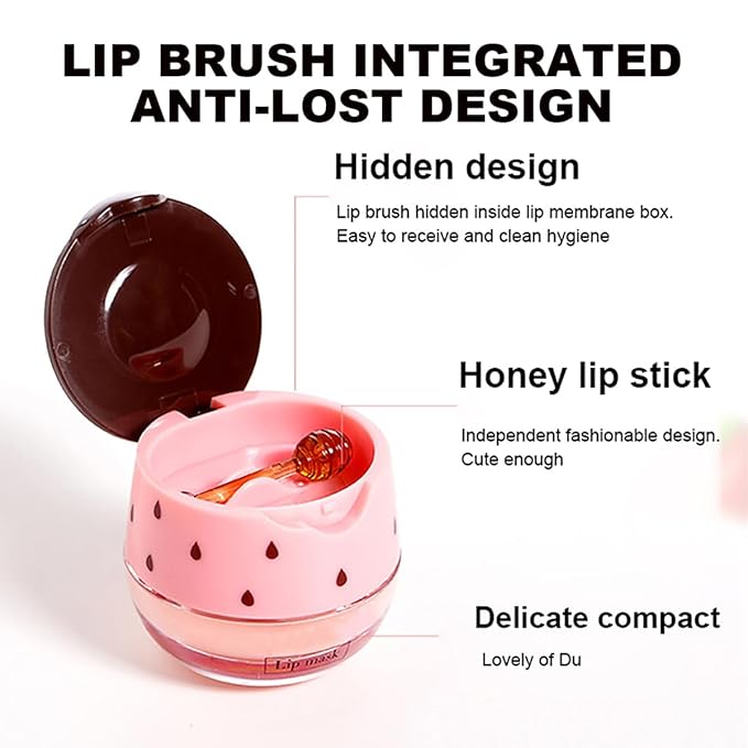 Lip Balm Sleeping Lip Mask, Long-Lasting Nourishing & Moisturizing Lip Night Care Lip Anti-chapped Lip Cream Lip Skin Care (Strawberry & Bee & Watermelon)