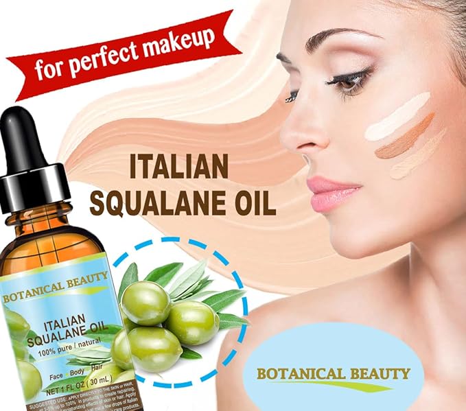 Botanical Beauty SQUALANE Italian Olive 100% Pure Natural Undiluted Oil 100% Ultra-Pure Moisturizer for Face, Skin, Body, Hair. Reliable 24/7 Skincare Protection (1 Fl Oz 30 ml)