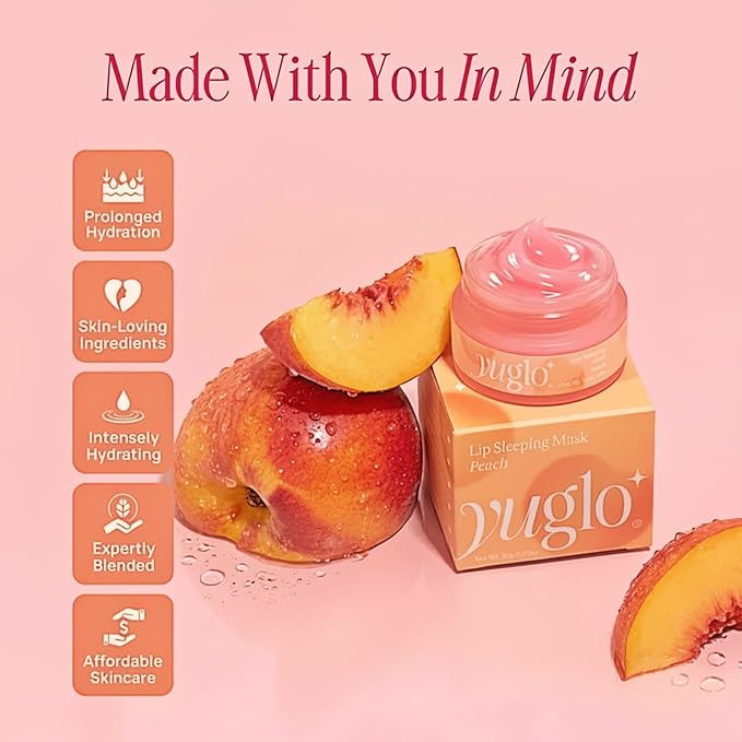 YUGLO Lip Sleeping Mask | Peach Flavor | Hydrating & Soothing Lip Treatment for Dry, Chapped Lips | Plumps & Moisturizes | Overnight Lip Repair