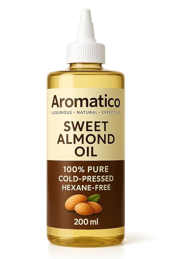 Aromatico Cold Pressed Sweet Almond Oil. Lightweight, Natural Moisturizing Oil for Hair, Skin & Body - 7 fl oz