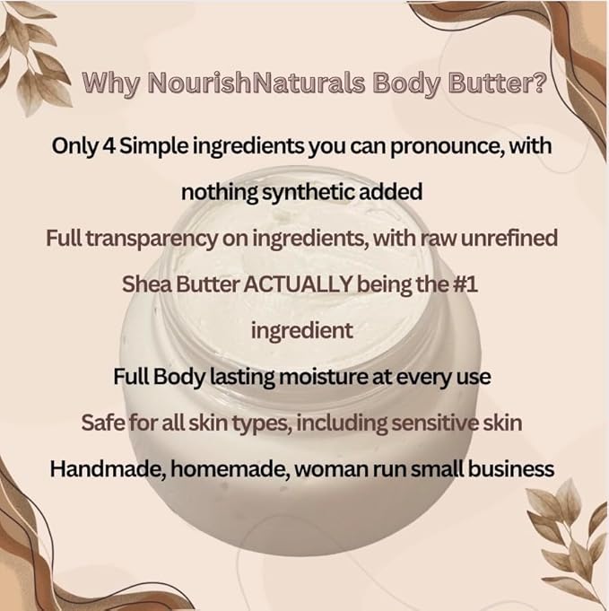 Shea Body Butter for Dry skin, Lightweight, Long lasting, Hint of Cinnamon, Deeply Moisturizing, restore dry skin with 4 All Natural ingredients, Nontoxic, Winter skincare