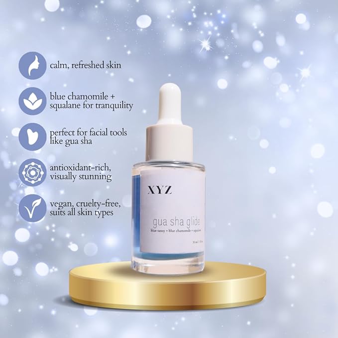 Gua Sha Glide Face Oil - Hydrating and Soothing With Azulene Blue Tansy, Blue Chamomile + Squalene | Moisturizer, Face Oil and Soothing Agent for All Skin Types - 1 fl oz (30ml)