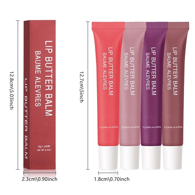 4 PCS Butter Lip Balm – Ultra-Hydrating Lip Care with Shea Butter & Olive Oil, Soothes Dry Lips with Natural Tint & Gloss Effect, Lip Plumper Moisture & Light Lip Stain Finish Set 02
