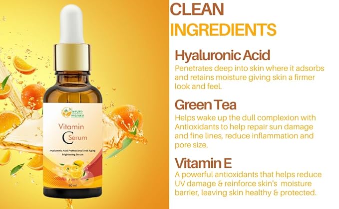Herbs Botanica Vitamin C Serum For Face with Hyaluronic For Anti Aging Hydrating & Serum for Dark Spots, Fine Lines, Includes Vitamin E, Organic Aloe Vera and Jojoba Oil 1 fl oz