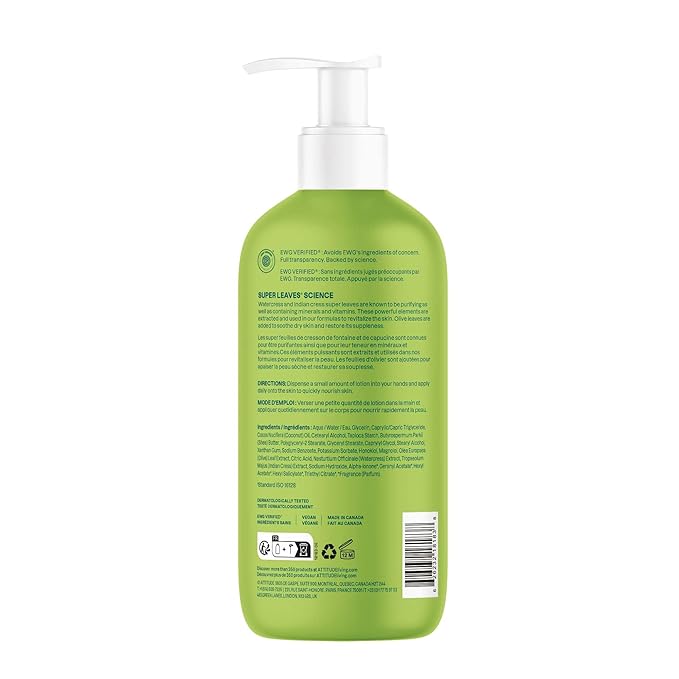 ATTITUDE Body Lotion, EWG Verified, Vegan & Cruelty-Free, Hydrating Moisturizer for Dry Skin, Non-Greasy Skin Care, Pear & Amber Scent, 16 Fl Oz