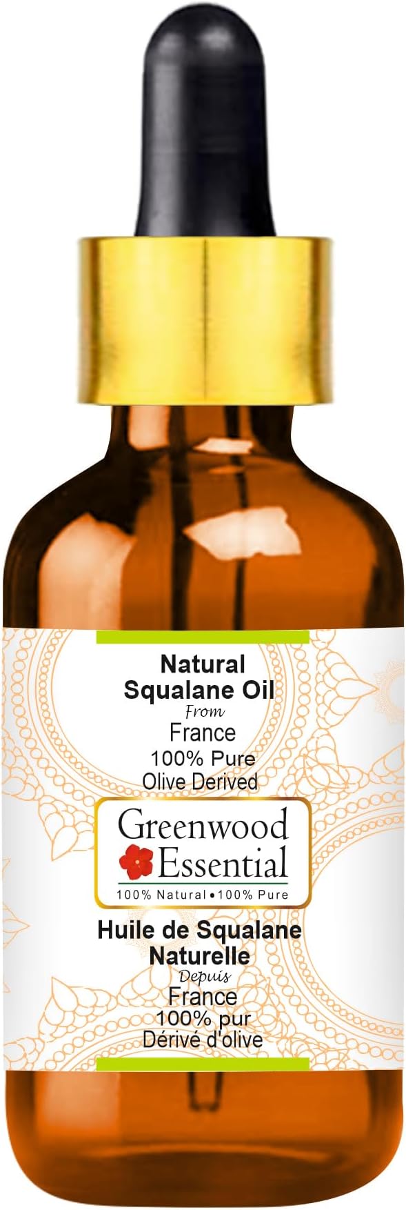 Greenwood Essential Pure Natural Squalane Oil (derived from Olives) with Glass Dropper Natural Therapeutic Grade for Hair, Skin & Aromatherapy 50ml (1.69 oz)