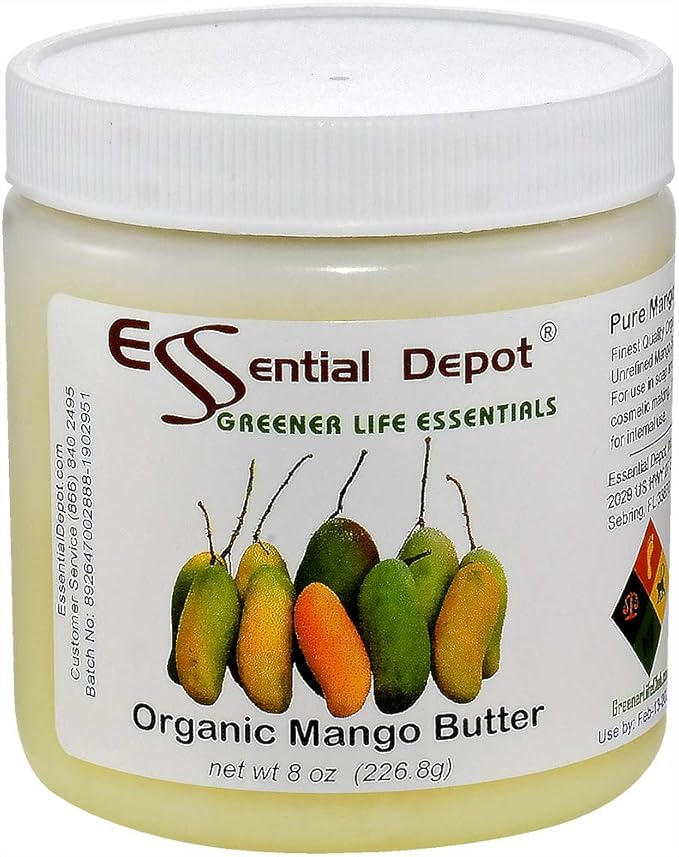 Essential Depot Mango Butter - 8 oz Net wt - No Additives - No Scent - Organic - Used in Creams, Lotion Bars and Sticks, Lip Balms, Body Butters and Many Other Skin Care Products