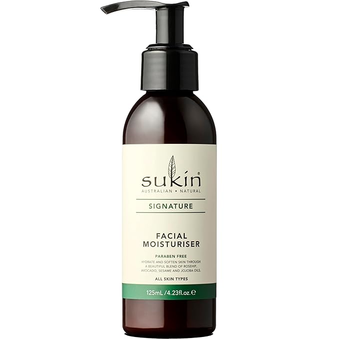 Sukin Facial Moisturizer Pump, Hydrating Face Cream with Wheat Germ and Vitamin E to Deeply Nourish, Soften and Improve Skin Texture, 4.23 Fl Oz