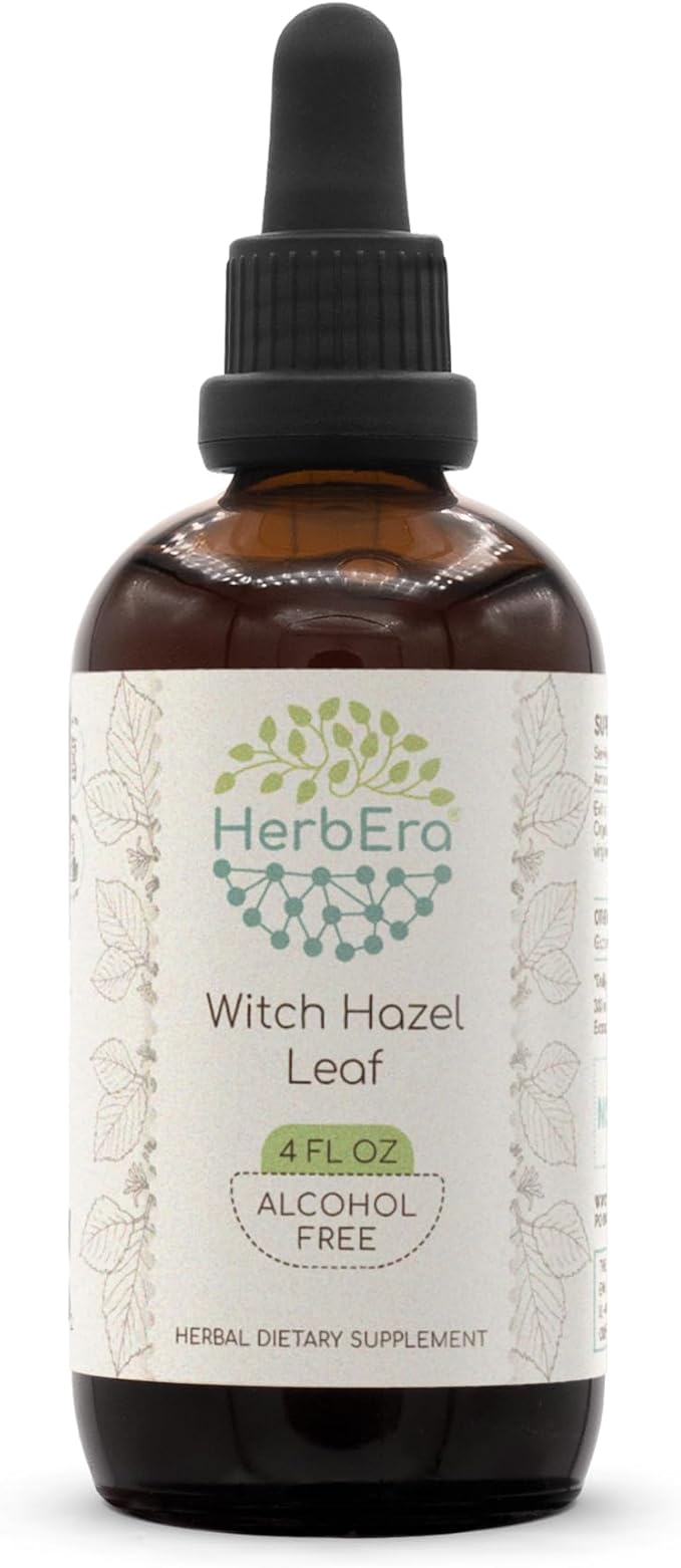HerbEra Witch Hazel Leaf B120 Alcohol-Free Herbal Extract Tincture, Concentrated Liquid Drops Natural Hamamelis virginiana Dried Leaf (4 fl oz)