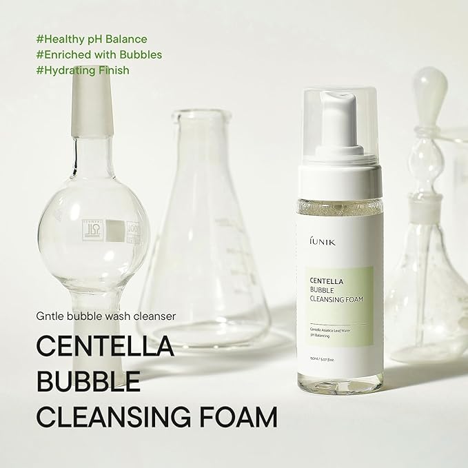 IUNIK Centella Bubble Foaming Vegan Facial Cleanser - 69% Centella Asiatica Extract, Soothing, Moisturizing, Exfoliating, Removes Pore Blackheads, Whiteheads, 5.07 Fl Oz