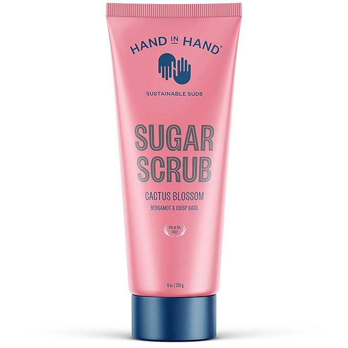 Hand in Hand Sugar Scrub, Gentle Exfoliation For All Skin Types, 9 Ounce, Bergamot & Crisp Basil, Cactus Blossom Scent, Single