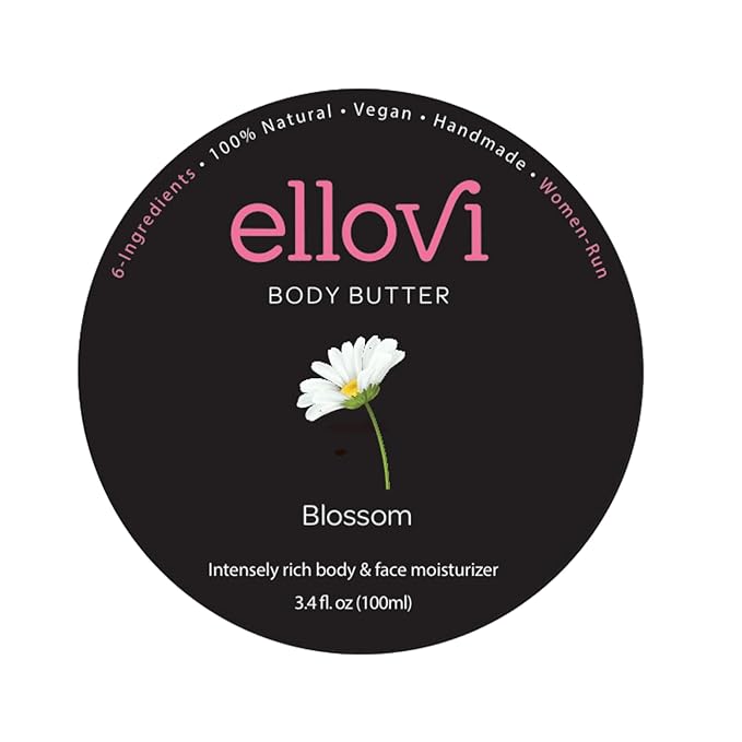 Ellovi All-Natural Body Butter - Blossom - Pure Enough to Eat - Made With Just 6 Vegan Ingredients - Ultra-Rich 100% Plant-Based Hydrating Moisturizer For Naturally Healthy Skin (3.4 fl. oz/100ml)
