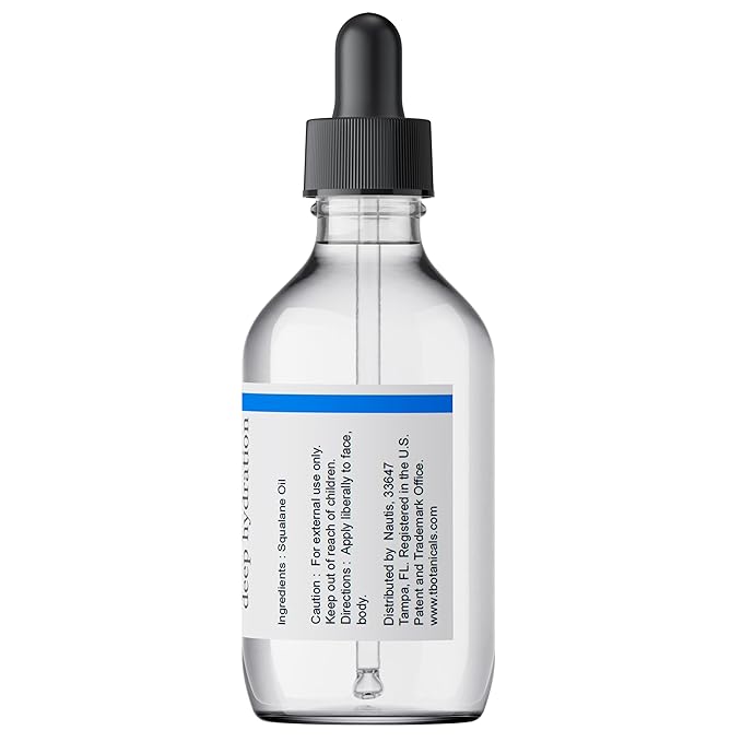 Squalane Oil 100% Pure for Face Skin Hair Body Moisturizer Organic Olive Derived Vegan Non-Comedogenic Skincare Emollient Reduces Fine Lines & Firms Enhances Skin Elasticity made in the USA (2 fl oz)