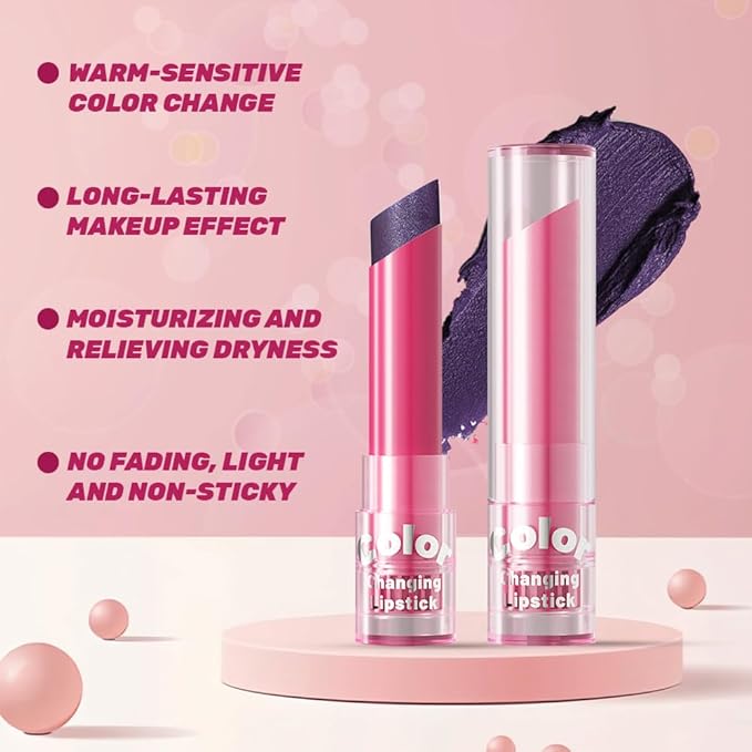 BINGBRUSH Color Changing Lipstick Set, PH Lip Balm Mood Lipstick, Natural Color-Changing Tint with Deep Moisture, Long Lasting Personalized Lip Gloss for Daily Wear or Gifts (06# Midnight Berry)