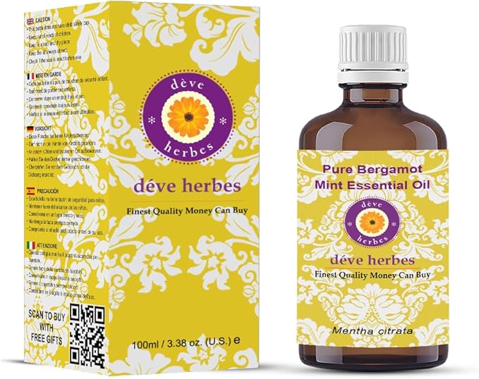 Deve Herbes Pure Bergamot Mint Essential Oil (Mentha citrata) Steam Distilled (Pack of Two) 100ml X 2 (6.76 oz)